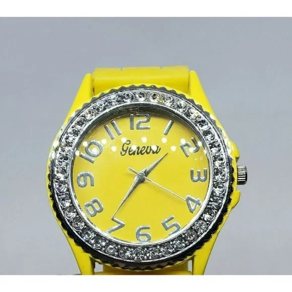 Geneva Faux Diamond Silicone Band Yellow Stainless Steel Back Rare Watch Geneva men main image 4